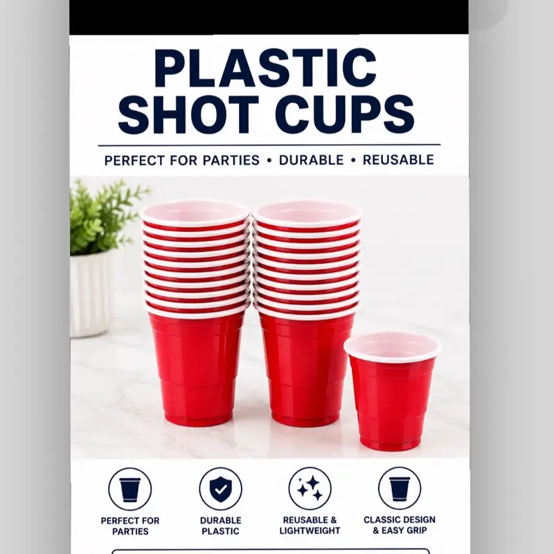 Party Mini Shot Disposable Plastic Cups, 2 oz, Red, 20 count