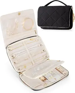 Foldable Travel Jewelry Organizer Case for Women, Portable Jewelry Storage Bag for Earrings, Rings, Necklaces, Bracelets, Brooches, Black