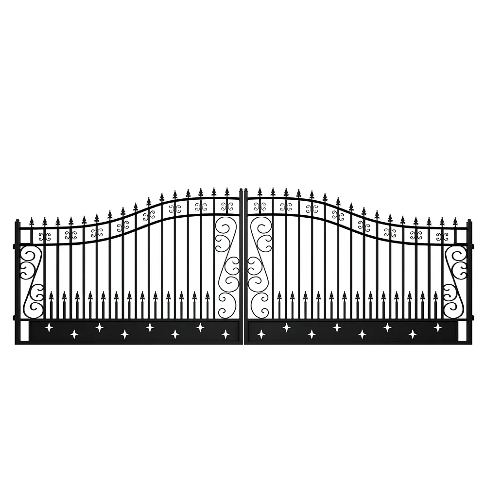 20x7.7ft Dual Swing Steel Driveway Gate, Black Entrance Gate with Decorative Scrollwork