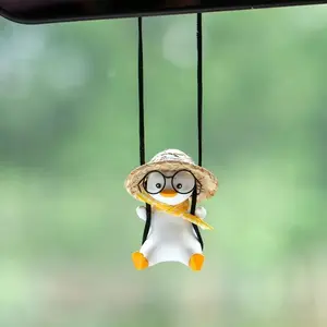 Cute Swing Duck Design Car Pendant, Car Interior Decoration, Holiday Swing Duck with Glasses Rearview Mirror Pendant for Car Accessories, Car Hanging Decoration