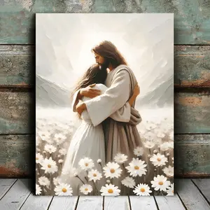1 Piece Modern Christian LDS Art - Jesus Embraces Woman Artistic Canvas Print, 11.8x 15.7inch Wooden Frame Wall Decoration, Spring and Summer Indoor Home Decoration, Suitable for Living Room and Bedroom, Inspirational Wall Art