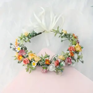 Colorful Rose Crown Hair Band - Spring and Summer Daisy Water Grass Headgear for Party, Gift, Bride, Photo Wreath