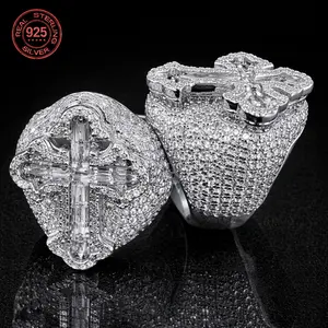 Fashion Design Brilliant 925 Silver Cross Ring Shiny Zircon Inlay Iced Out