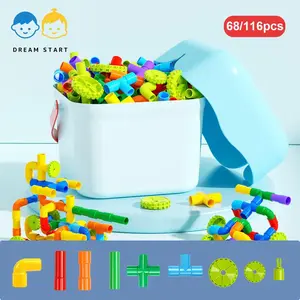 68/116pcs Pipe Building Blocks Toy Set - Creative ABS Material Construction For Imaginative Play 3D Blocks with Construction Playboards for Creativity Beyond Imagination- Perfect Gift For Christmas, Birthdays & Parties With Storage Bucket