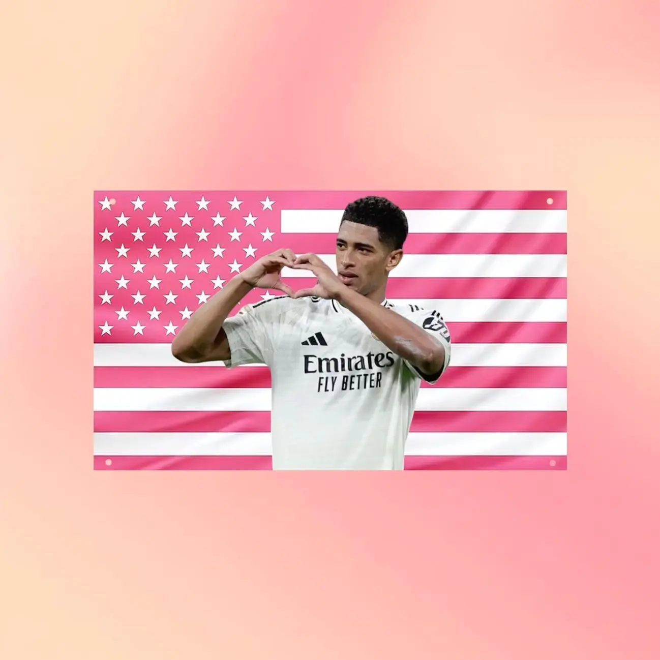Jude Bellingham Pink US Flag Wall Tapestry, Soccer Star Wall Flag, Football Bedroom Decor, Real Madrid Fan Gift