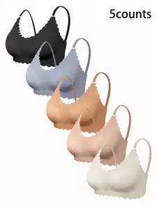Women's Wireless Seamless Smooth Bra Set, Detachable Pads Adjustable Straps, High Comfort Fit Daily Wear, 5 Pieces, All Seasons