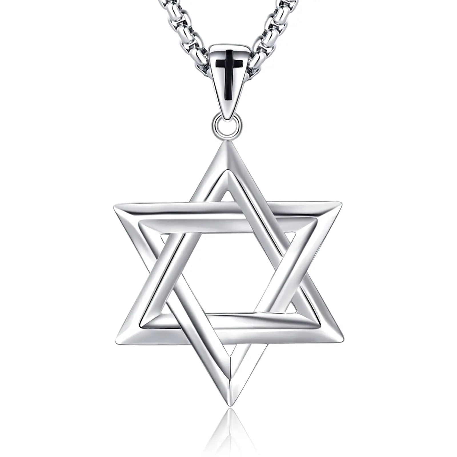 DRINSPER S925 Sterling Silver Star of David Pendant Necklace for Men, Casual Religious Jewelry with 22+2" Stainless Steel Chain, Birthday Gift Box & Cleaning Cloth, Jewelry Cleaning Cloth, Friends