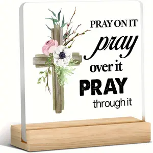 Christian Faith Gift, Prayer Clear Desk Decoration Sign, Acrylic Plate with Wood Frame Sign, Home Desk Decoration
