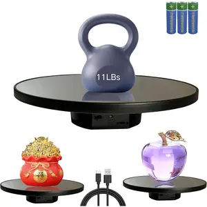10in 360° Electric Rotating Turntable, 11Lbs Load Black Mirror Cover Stand for Tumbler Jewelry Photography,RotatingTurntable