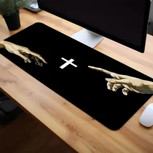 Creative Aesthetic Design Pattern Mouse Pad, 1 Count Rectangle Gaming Mouse Pad, Non-Slip Rubber Base Stitched Edge Desk Pad, Desk Accessories