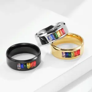 Men's High Quality Titanium Steel Rainbow Pride Zirconia Ring (8, 9, 10, 11, 12)