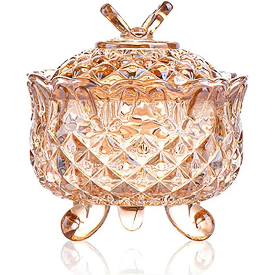 Crystal Glass Fall Candy Snack Barrel Storage Jar Embossed Luxury Cookie Buffet Canister With Lids Amber High Quality Colored Lead-free Glass Exquisite Glass Jar