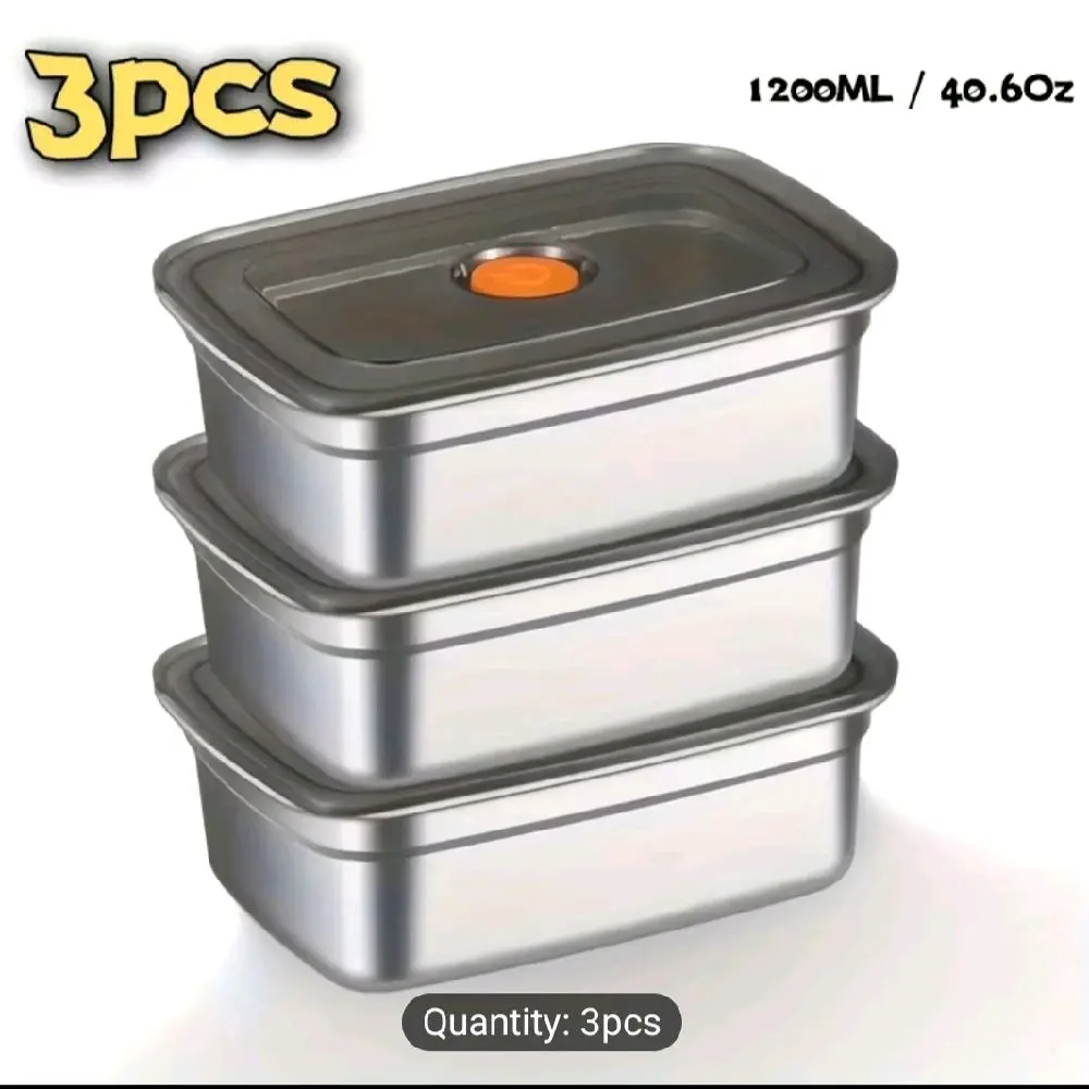Kitchen 3-Piece Salad Utensils & 1200ML (40.6Oz) Stainless Steel Stackable Meal Prep Food Storage Containers