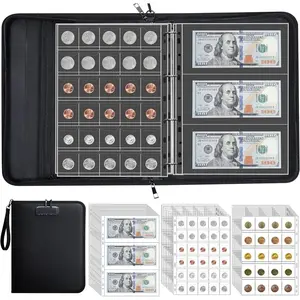 STANDARD GOODS Coin Collection Album for Collectors with Lock, 360 Pockets Fireproof Coin Holder Book & 36 Paper Currency Binder Sleeves, Coins Storage Collecting Organizer for Pennies,Bill,Tokens,Badges