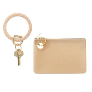 OVENTURE Large Pouch Wristlet - Gold Confetti with Keyring Attachment & Gold Finish Lightweight Phone Wallet Purse Minimalist Design