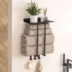 Wall-Mounted Towel Rack, No Drilling Bathroom Organizer, Holds Large and Small Towels, Handkerchiefs, Space-Saving Storage Solution