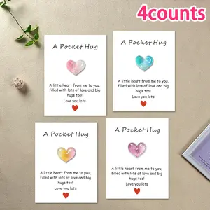 4-Piece Set Sparkling Heart Pocket Hug Cards, Encouraging Messages, Self-Adhesive Stickers, Perfect for Valentine's Day, Teacher Appreciation, Birthdays