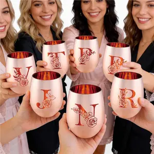 Rose Gold Valentines Day Gifts for Her - Customized Initial A-Z Wine Glass, Personalized Monogram Gift for Women, Unique Birthday, Galentines Gifts for Mom, Wife, Sister, Daughter, Friend, Stylish Drinkware