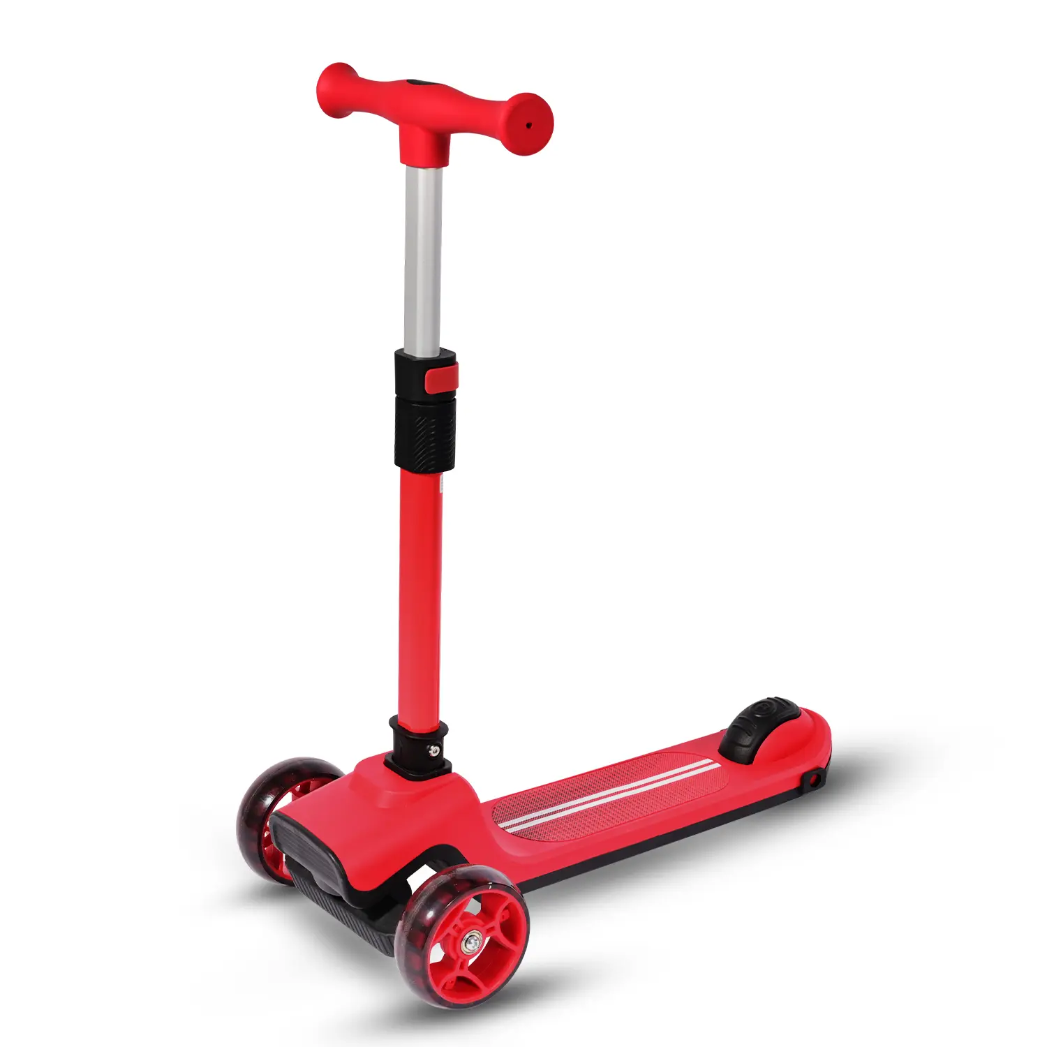 Folding Kick Scooter for Kids, One Key Removable Seat & 3 Extra Wide Light-Up Wheels and Anti-Slip Deck, Adjustable Height Handlebar and Lean-to-Steer Scooter for Children Aged 2-8，RED Toddler Balance Bike