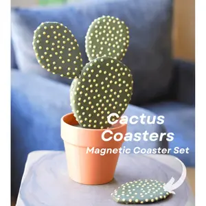 Magnetic Cactus Coaster Set - Unique Plant-Themed Drink Coasters for Home and Office