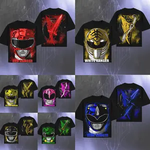 [Collections] Power Rangers - Team Red Superheroes Edition Double Printed Oversize Lightweight Vintage Retro Hero Design Top Cotton Streetwear - Black Blue Pink Red White Green RangerStreetwear Movie T-Shirt Clothes Menswear Womenswear.