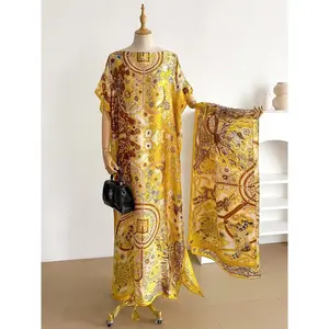 1 Piece Casual Fashion Printed Robe Pullover Shawl moomoo Dress Long Wrap Silk Scarf Headband Ladies Seaside Beach Sunshade Sunscreen Satin Silk Scarf