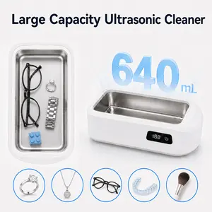 Household Large-Capacity Versatile Ultrasonic Cleaning equipment Appliance - 640ML 49kHz Deep Cleaner with 4 Timer Modes, 304 SS Tank for Small Items, Eyeglasses, Jewelry, Retainers, Watch Bands, Makeup Brushes