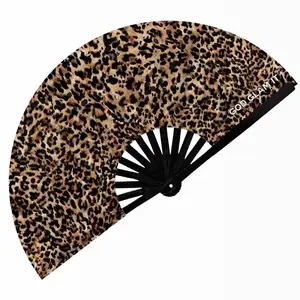 Brown Cheetah EDM Rave Clack Folding Hand Fan - God Glam It fan  clackers