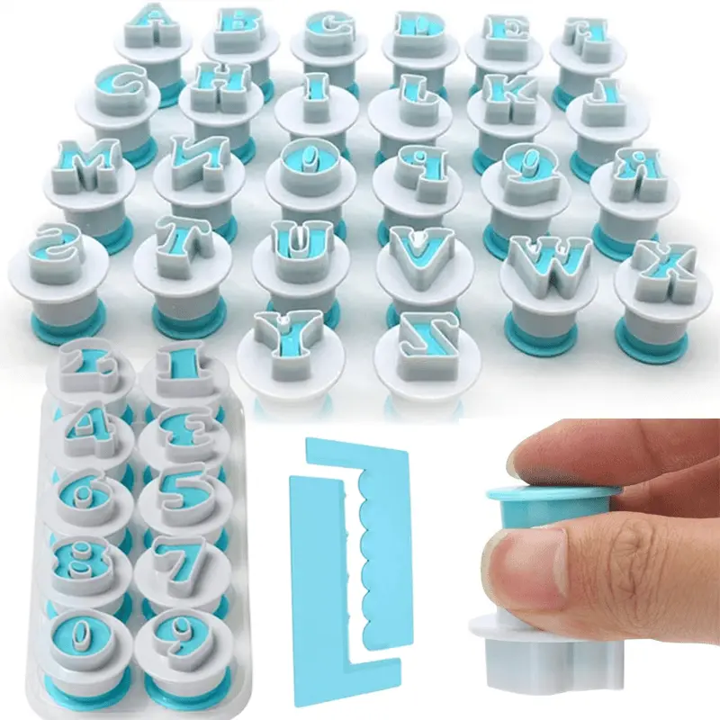 Cute Alphabet Letter and Number Fondant Cake Biscuit Mold Set Easy To Use DIY Cookie Cutters for Cake Decorating Cupcake Making Fondant Cutting Plastic Kitchen Accessories and Baking Tools for Birthday Christmas Tableware