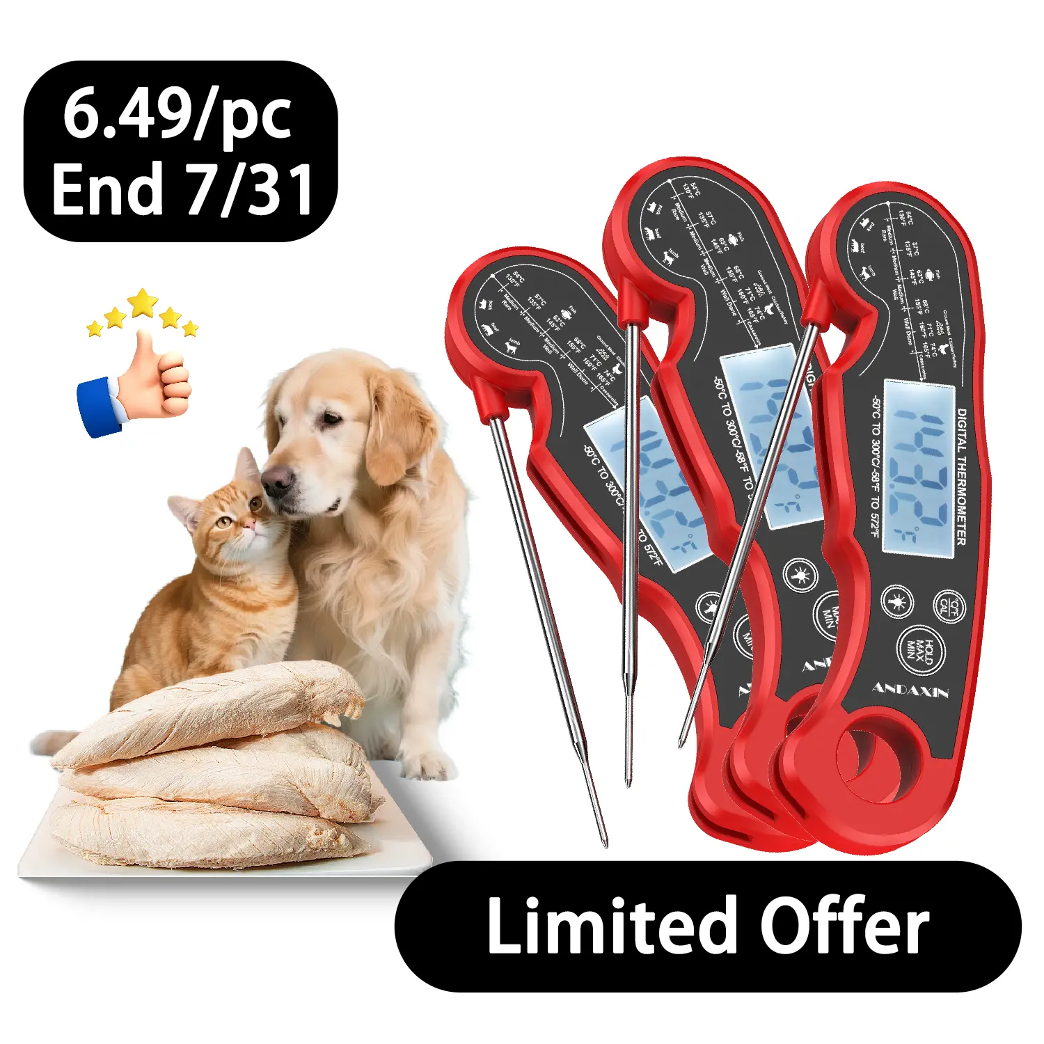 Magnetic Meat Thermometer,3s-Instant Read Digital with Ambidextrous Backlight and IP67 Waterproof for Kitchen and Outside,BBQ,Turkey,Candy,Liquids,Beef Halloween Gift for Pet,Women Grill Gifts for Men Him Dad Birthday Measuring Kitchenware Utensils