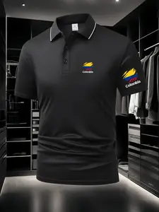 Men's Classic Short-Sleeve Polo Shirt, Colombia National Flag Graphic, Breathable & Comfortable Fabric, Chest & Sleeve Dual Prints, Summer Casual/Business/Sports Top