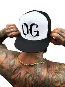TheDriveClothing OG Black & White Flat Bill Hat – Y2K Streetwear Snapback Cap, TikTok Viral Biker Fashion, Skater Trucker Hat, Grunge Urban Style, Alt Goth Aesthetic Outfit