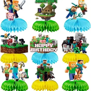 Birthday Party Supplies 9Pcs Honeycomb Center Decorations Double-sided Desktop Decorations for Parties