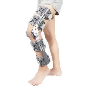 Aulexmed 1pc Adjustable Hinged ROM Knee Brace, Knee Support Stabilizer with Locking Dial, Length Adjustable Leg Brace for Left or Right Leg, Gray