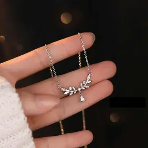 IRAMAT 925 Sterling Silver Leaf Pendant Necklace – Elegant Gift for Her | Zircon Shine for Weddings & Special Events