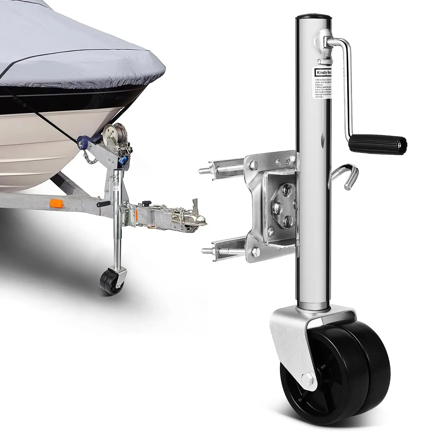 【GARVEE】Manual Trailer Jack - Metal Trailer Jack, 1500 Lb Load Capacity, Dual Wheel, 6 Inch Wheels, 13 Inch Lift Range, Zinc-Plated Finish for Boat, RV, Trailer, Camper