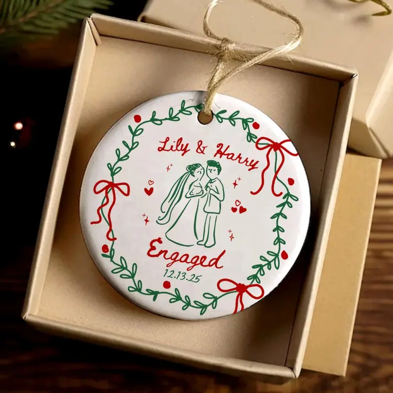 Personalized Engagement Gift for Couples, Custom Engaged Christmas Ornament, Future Mr and Mrs Ornament, Wedding Date Keepsake, First Christmas Engaged Gift