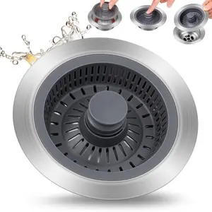 Kitchen Sink Drain Strainer,3 in 1 Pop Up Strainer Stopper,Stainless Steel Wrap Sink Stopper Strainer Basket,Suitable for US Standard 3-1/2 Inch Kitchen Sink Drain Strainer