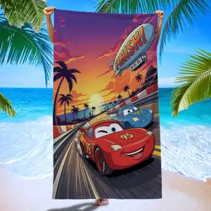 Racing Car Beach Towel, Lightning Mcqueen Print Quick-Dry Bath Towel, Reusable Microfiber Towel for Pool Party, Yoga, Beach Vacation