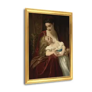 Gold-plated plastic-steel picture frame with synthetic fiber canvas and pine inner frame, featuring polystyrene PS decorative trim for interior design.