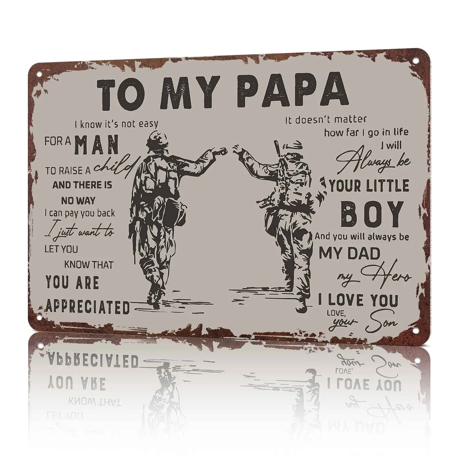 "To My Papa Military Fist Bump Silhouette 8x12 in Rectangle Aluminium Metal Sign - Wall Mount Home Decor, Veteran Plaque Gift for Papa-Father's Day"
