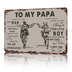 To My Papa Military Fist Bump Silhouette Aluminum Metal Sign (8x12 in) - Gift for Papa, Heartfelt Father's Day Home Wall Decor, Vintage Rustic Veteran Plaque