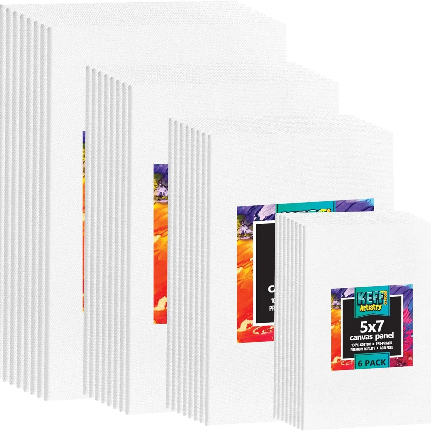 Canvases for Painting, 32 Pack Paint Canvas Boards Panel Set 5x7, 8x10, 9x12, 11x14 Inches 100% Cotton Painting Supplies for Acrylic, Oil & Watercolor
