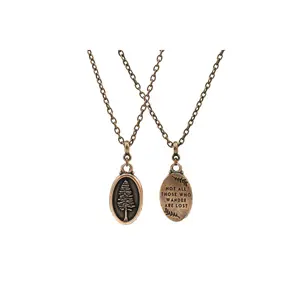 Tolkien Quote "Not All Those Who Wander Are Lost" Pendant Necklace With Redwood Design • Nerdy Fantasy Gift • Jewelry For Hobbit Fans