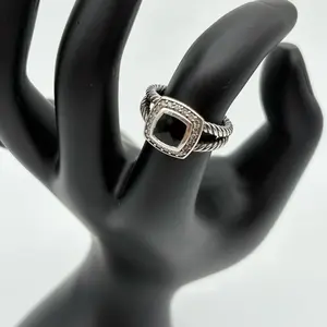 Pre-owned DAVID YURMAN Albion Sterling Silver Onyx Diamonds Ring SZ6