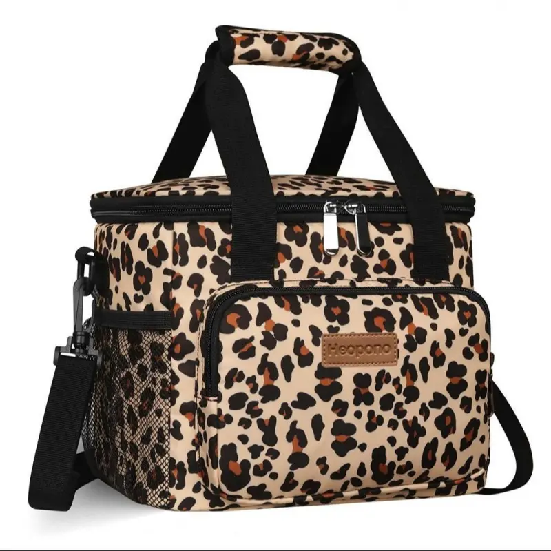 Leopard Print Lunch Bag, 1 Count Large Lunch Bag with Adjustable Shoulder Strap, Insulated Lunch Box for Work Office Picnic