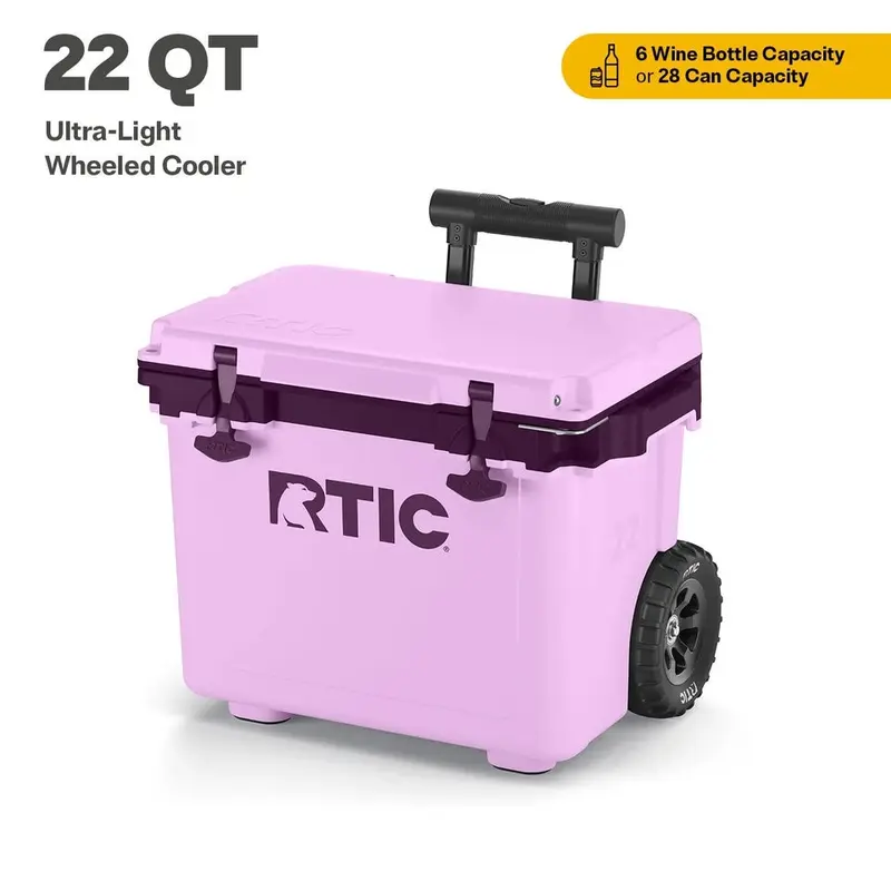 22 QT Ultra-Light Wheeled Hard-Sided Ice Chest Cooler, Fits 28 Cans or 6 Wine Bottles, Lavender/Plum