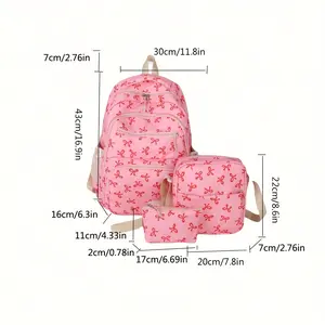 Preppy Style Nylon Backpack for Women, Adjustable Straps, Zipper Closure, Foldable Design, with Bow Embellishment, for Occasion-Themed School Bag, Travel Backpack |   Trendy Women's Backpack |   Nylon Material, Backpack for Travel