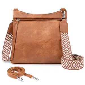 Crossbody Bags for Women with 2 Adjustable Straps Multi Pocket Small Cross body Purse-Brown