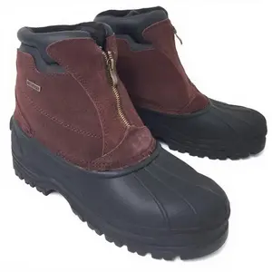Men's Winter Boots Leather Zipper Thermolit Insulated Warm Snow Shoes, Brown-10.5